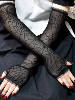 Black Halloween Spider Web Sheer Gloves