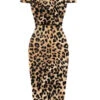 1960s Off-shoulder Leopard Pencil Dress