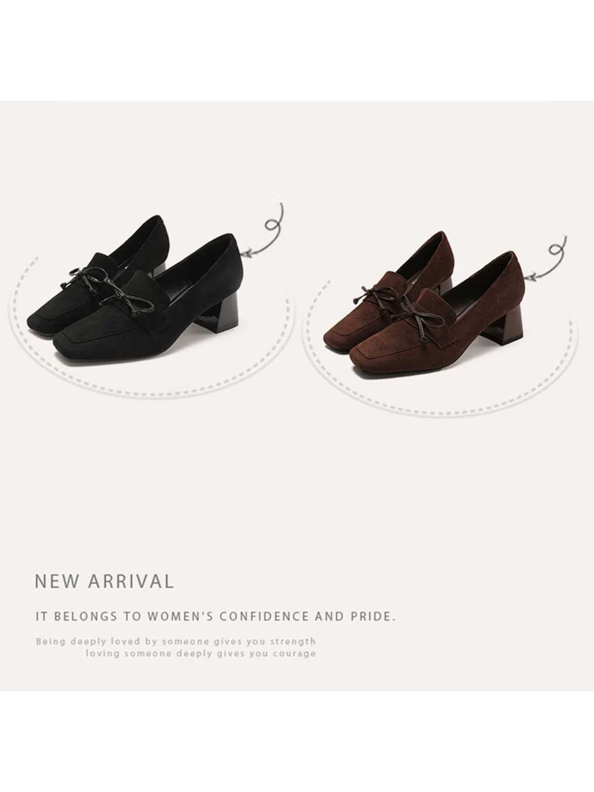 Retro Bow Square Toe High Heels Shoes - Image 13