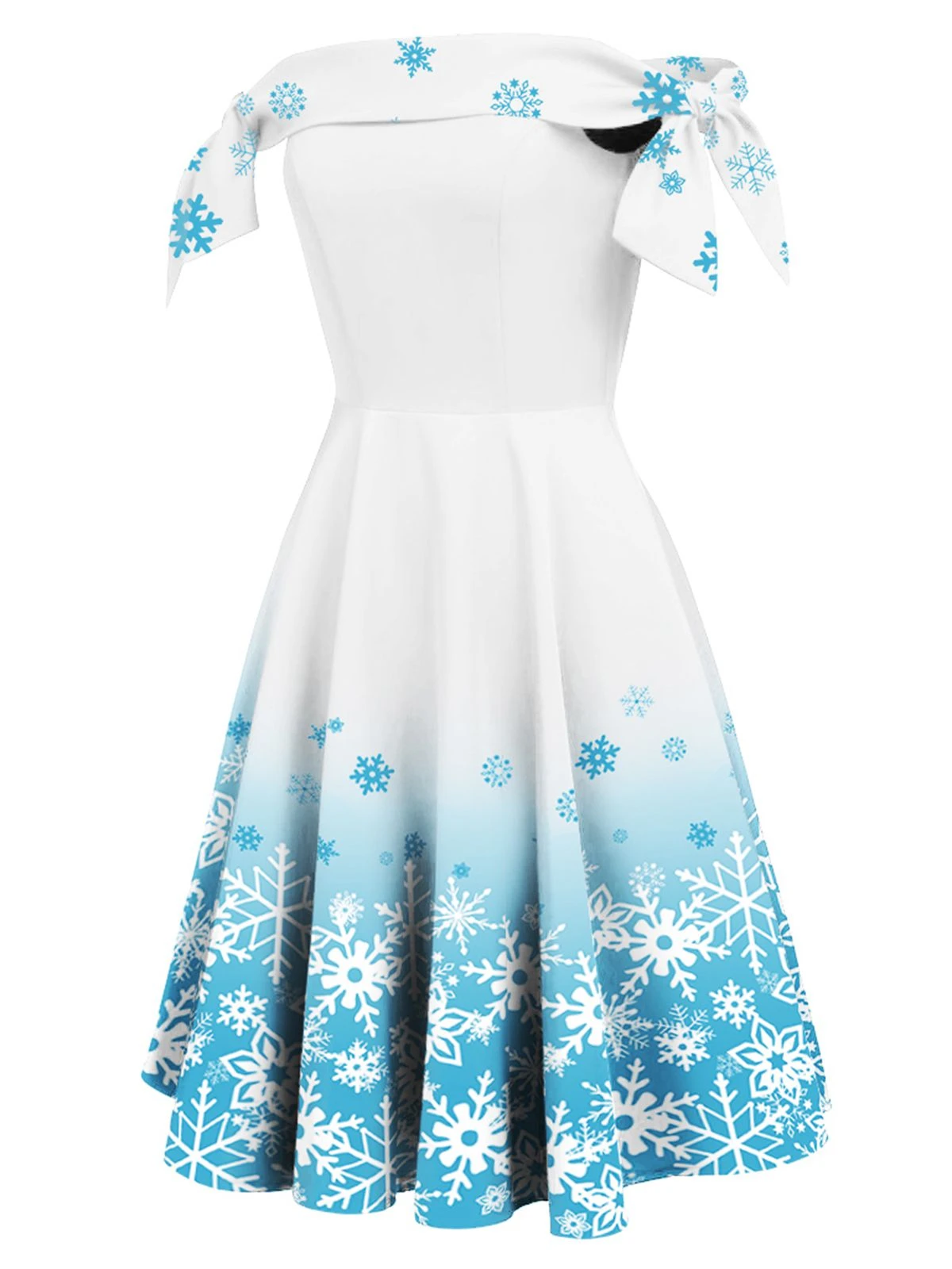 White 1950s Off Shoulder Snowflake Dress - Image 2