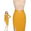 Yellow 1960s Solid Lace Patchwork Belt Dress