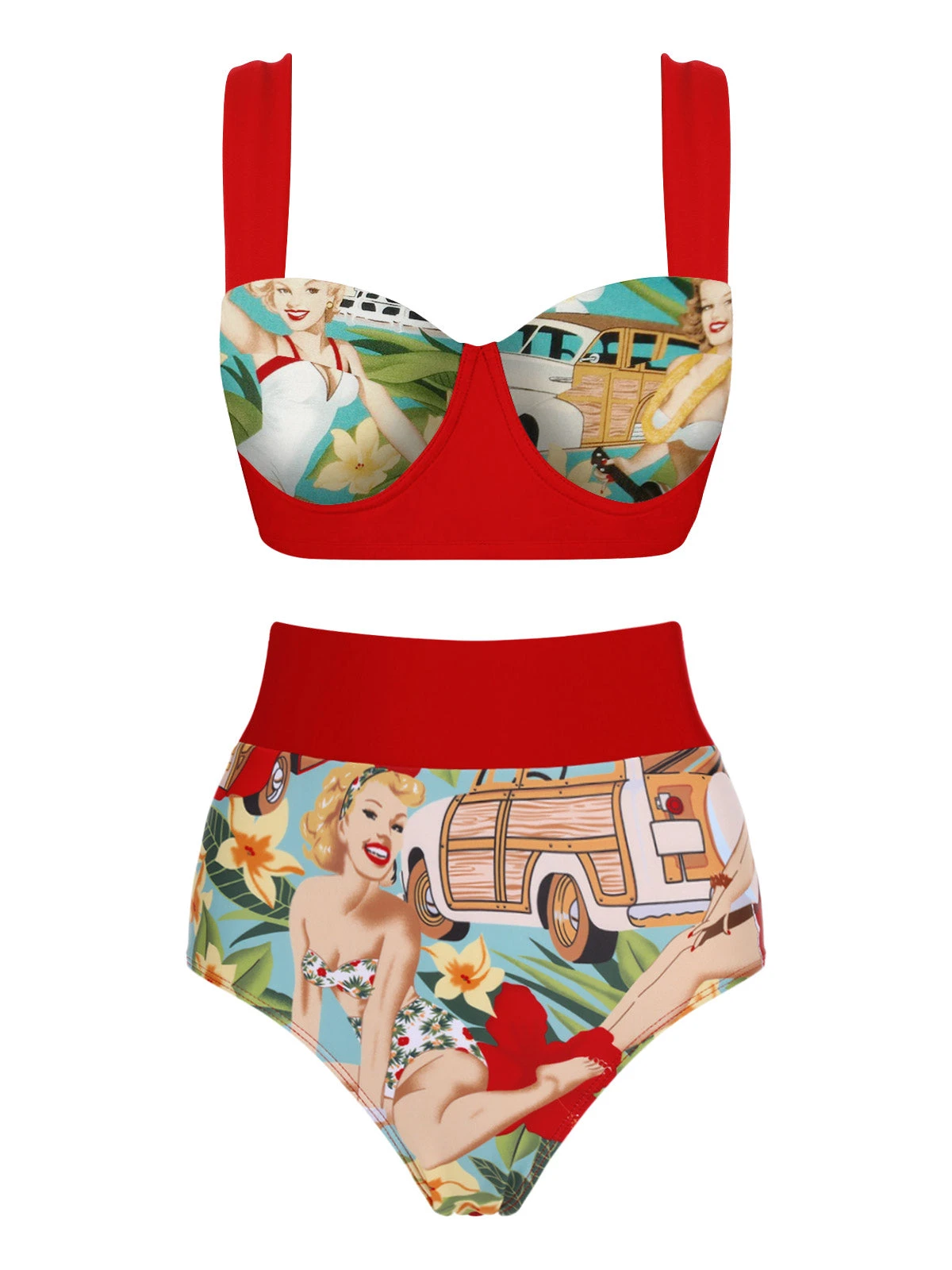 3PCS Red Retro Lady Bikini Set - Image 7