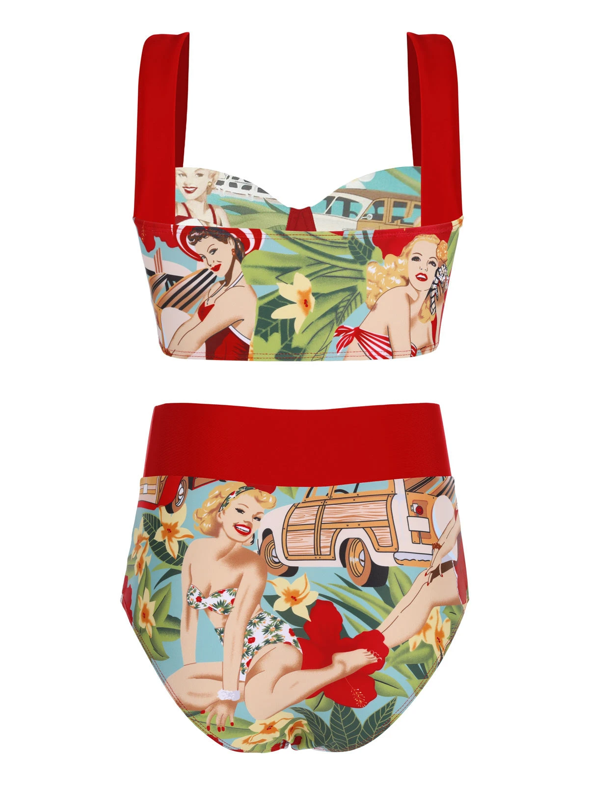3PCS Red Retro Lady Bikini Set - Image 8