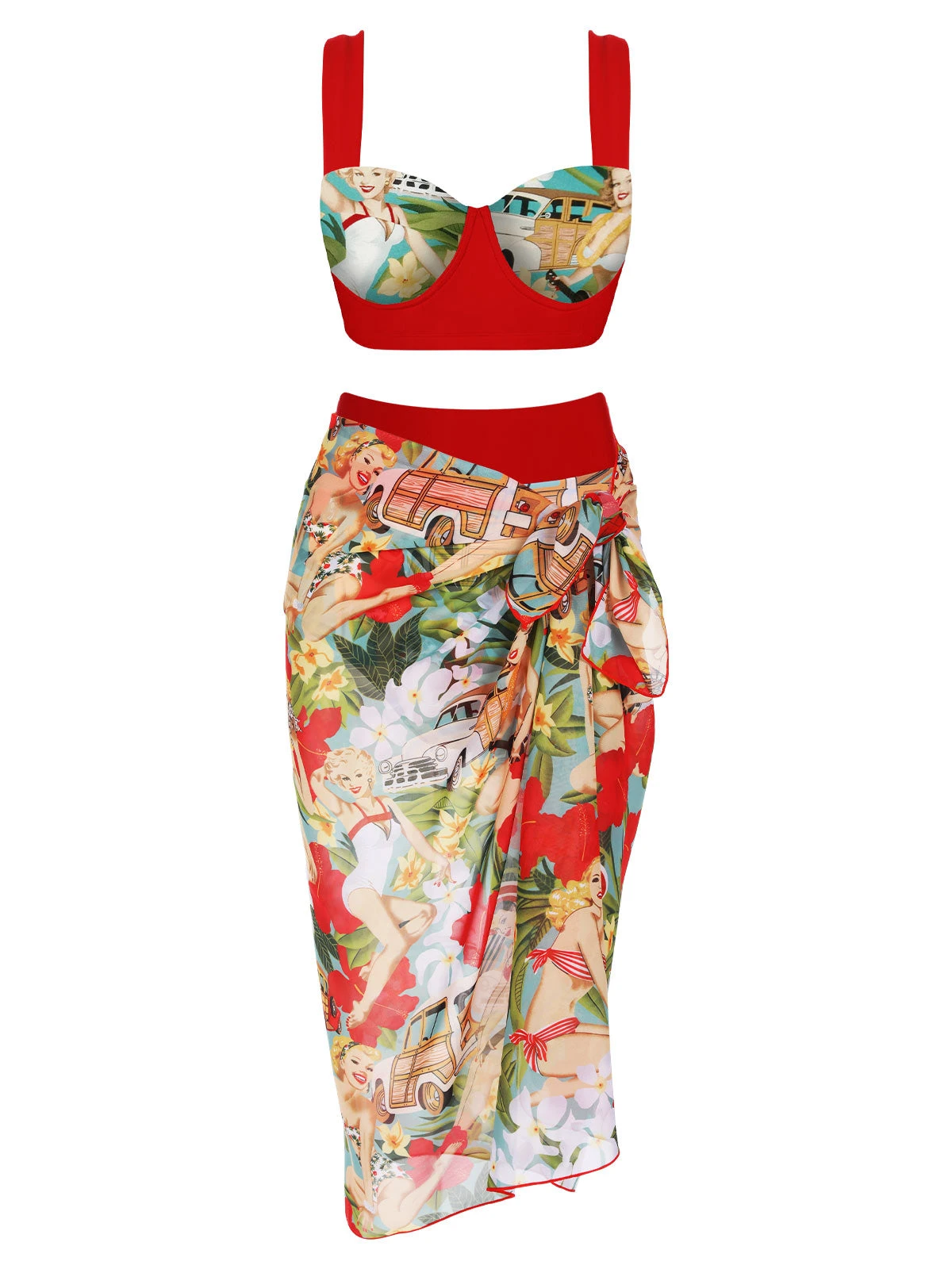3PCS Red Retro Lady Bikini Set - Image 5