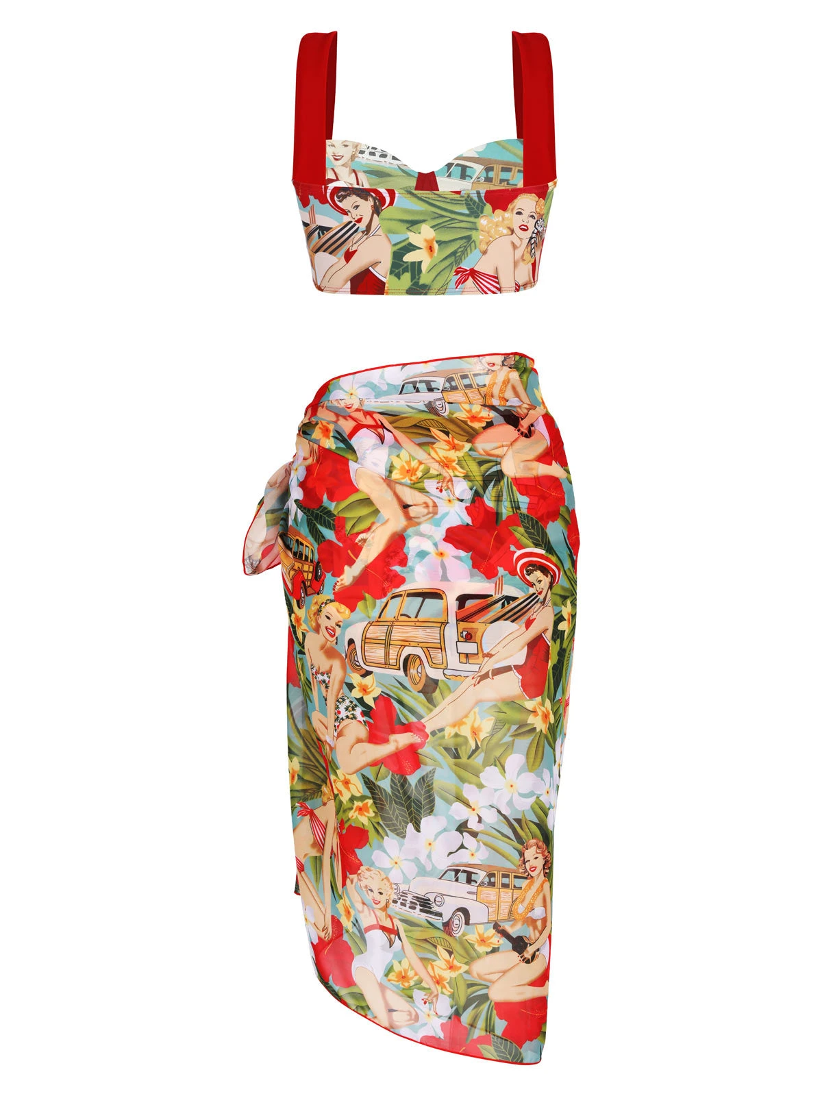 3PCS Red Retro Lady Bikini Set - Image 6