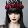 Black & Red Halloween Roses Crown Headband