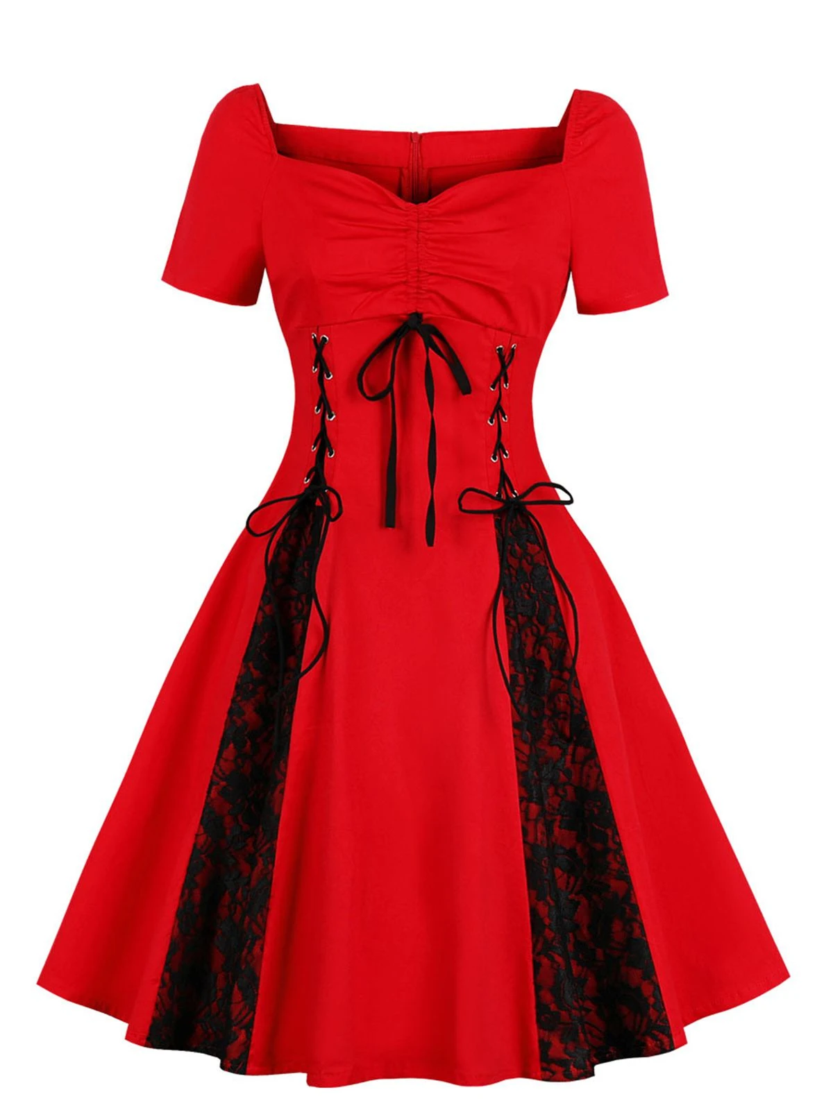 1980s Halloween Lace Patchwork Swing Dress - Image 2