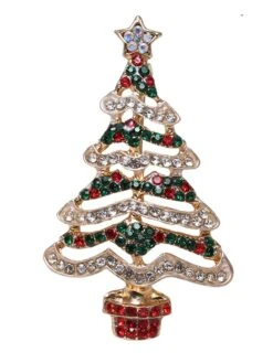 Retro Christmas Trees Rhinestone Brooch