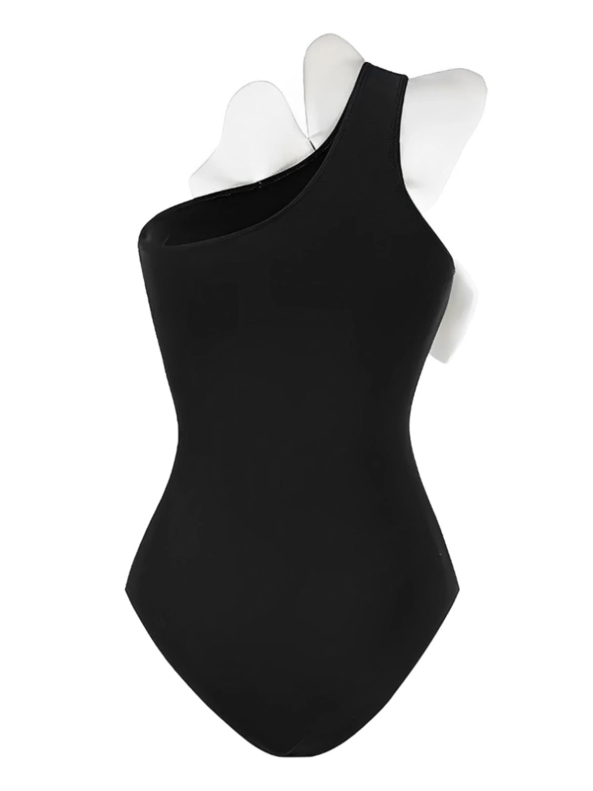 Black 1930s 3D Pearl Floral One-Piece Swimsuit - Image 2