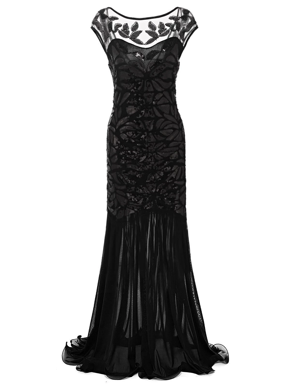 Black 1920s Sequin Maxi Flapper Dress - Image 5