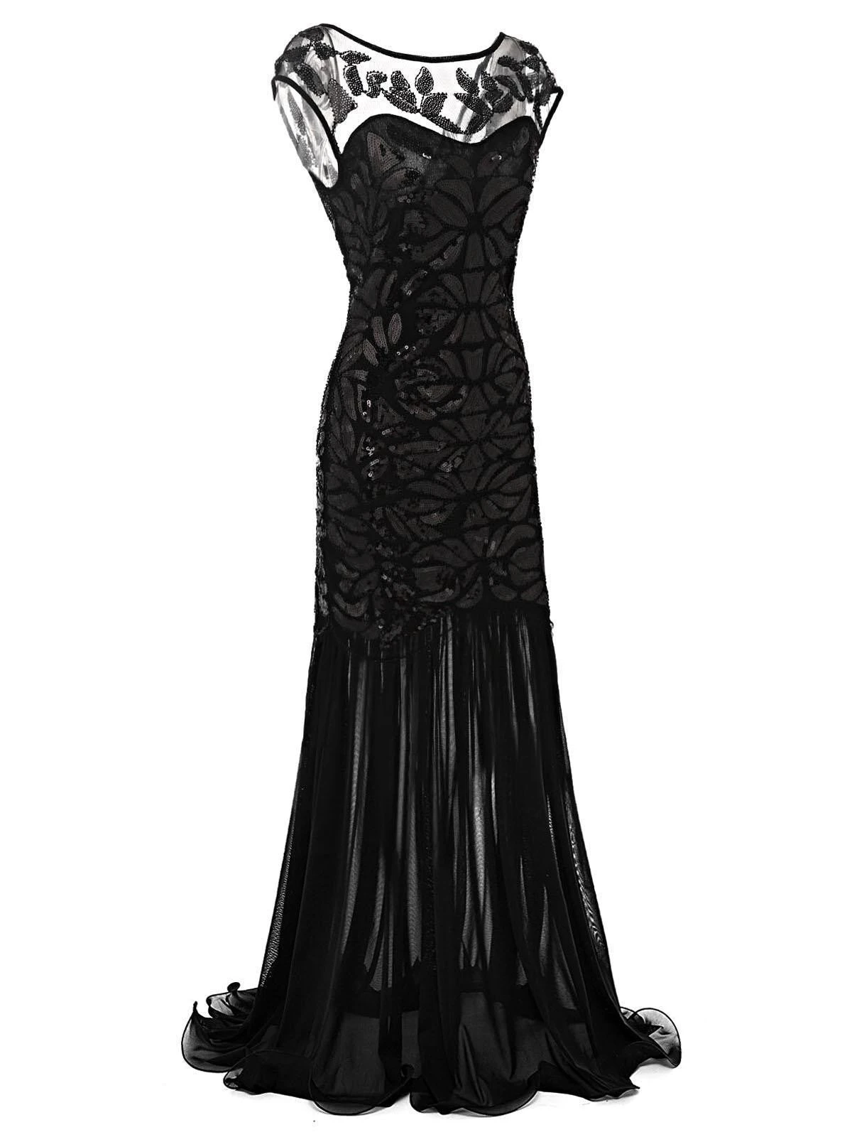 Black 1920s Sequin Maxi Flapper Dress - Image 6
