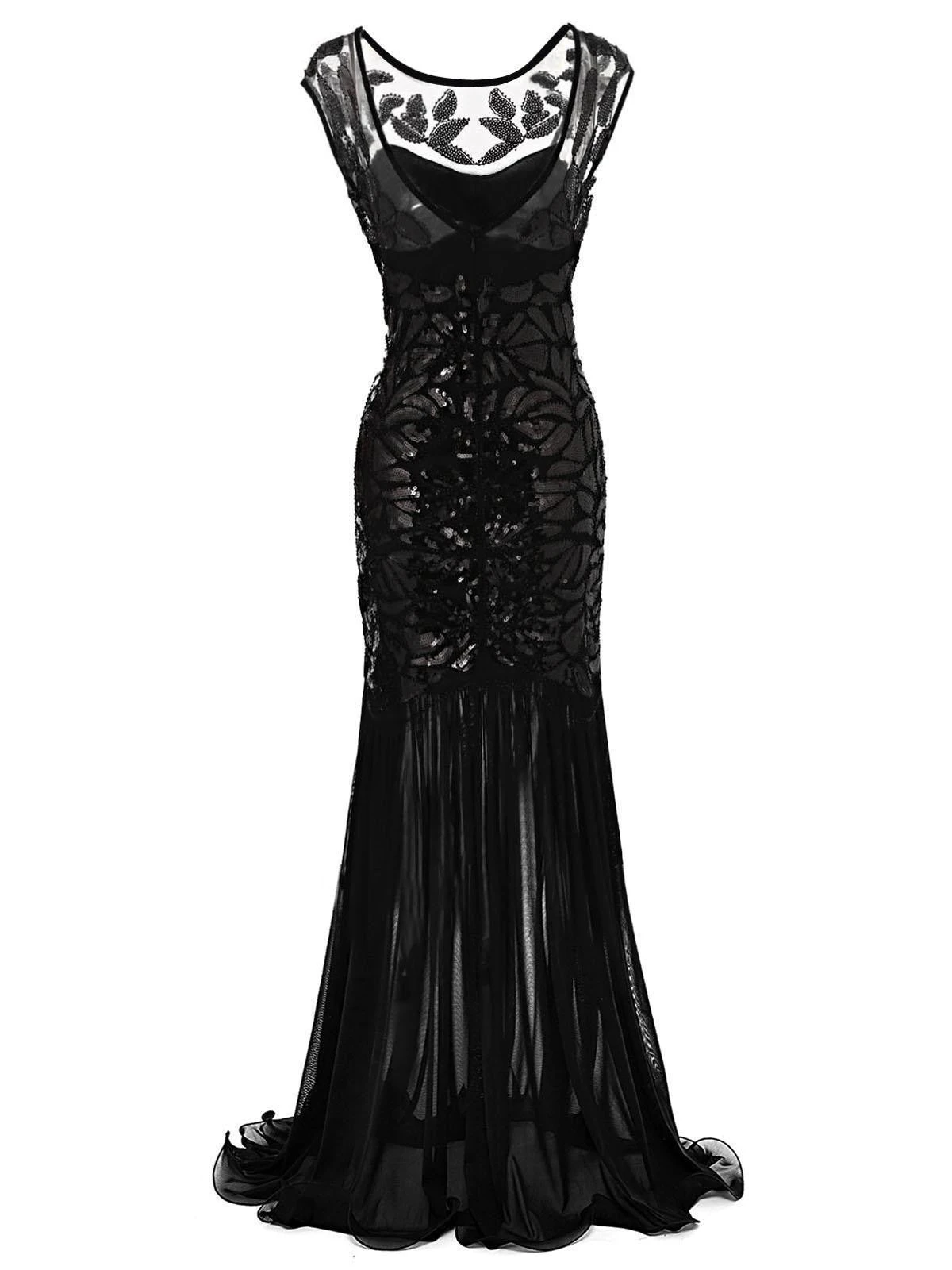 Black 1920s Sequin Maxi Flapper Dress - Image 7
