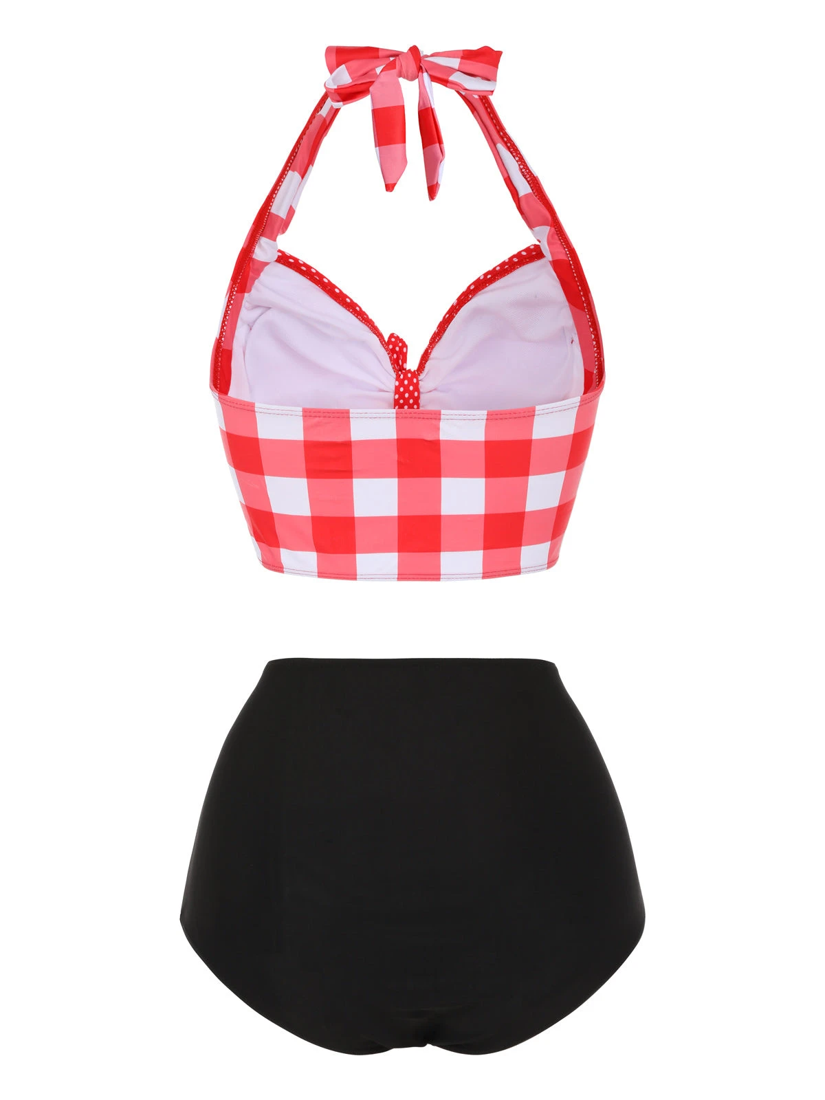 Red 1950s Plaid Halter Bikini Set - Image 4
