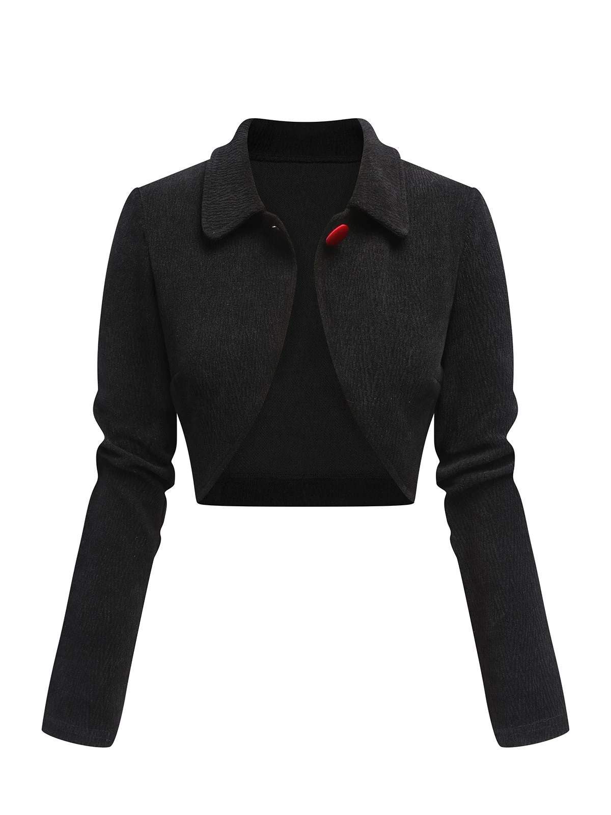 Black 1950s Textured Knitted Crop Jacket - Image 2