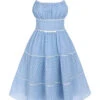 Sky Blue 1950s Strap Polka Dot Swing Dress