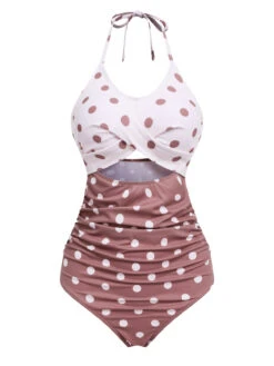 [Pre-Sale] Retro Polka Dots Patchwork One-piece Swimsuit