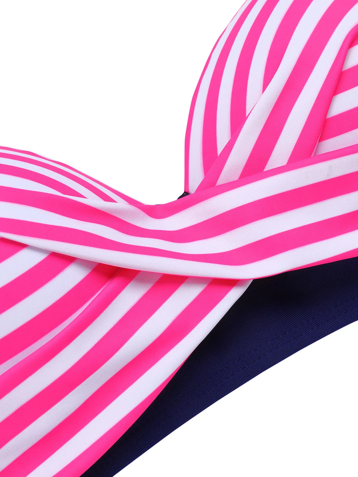 Pink & Blue 1950s Striped Halter Swimsuit - Image 5