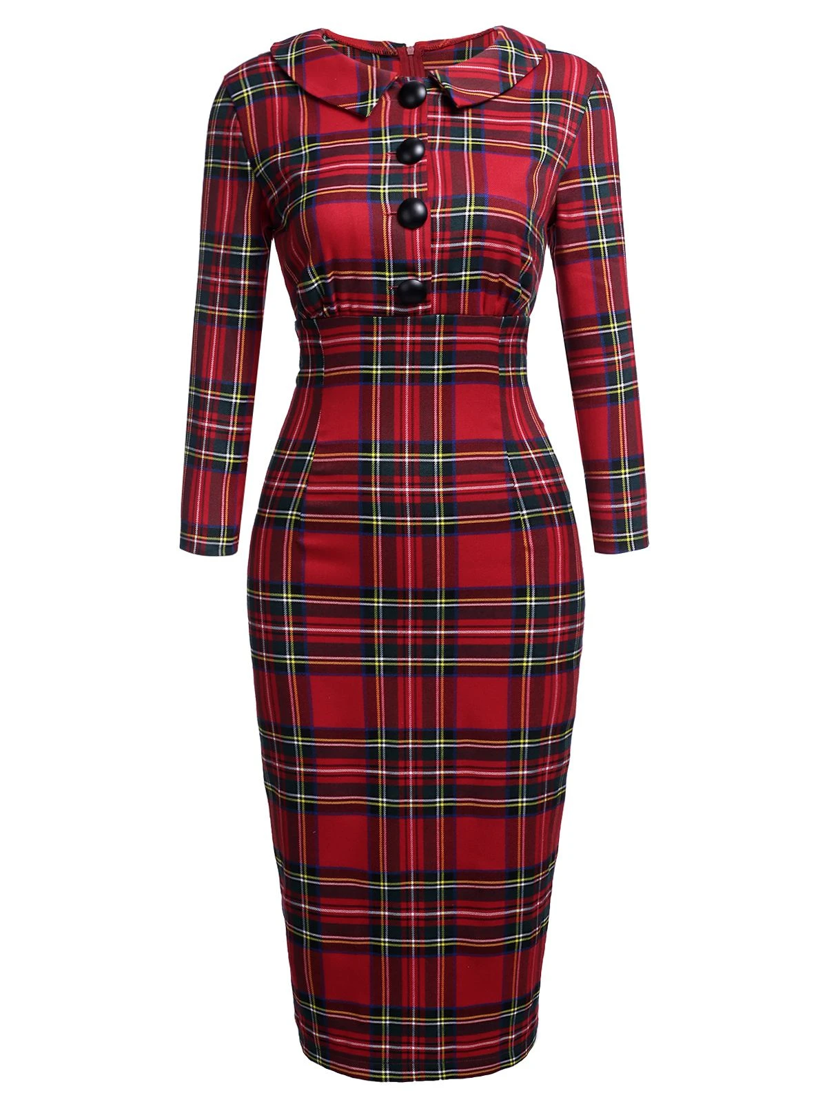 Red 1960s Plaids Bodycon Dress - Image 2