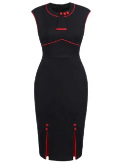 Black 1960s Patchwork Bodycon Dress