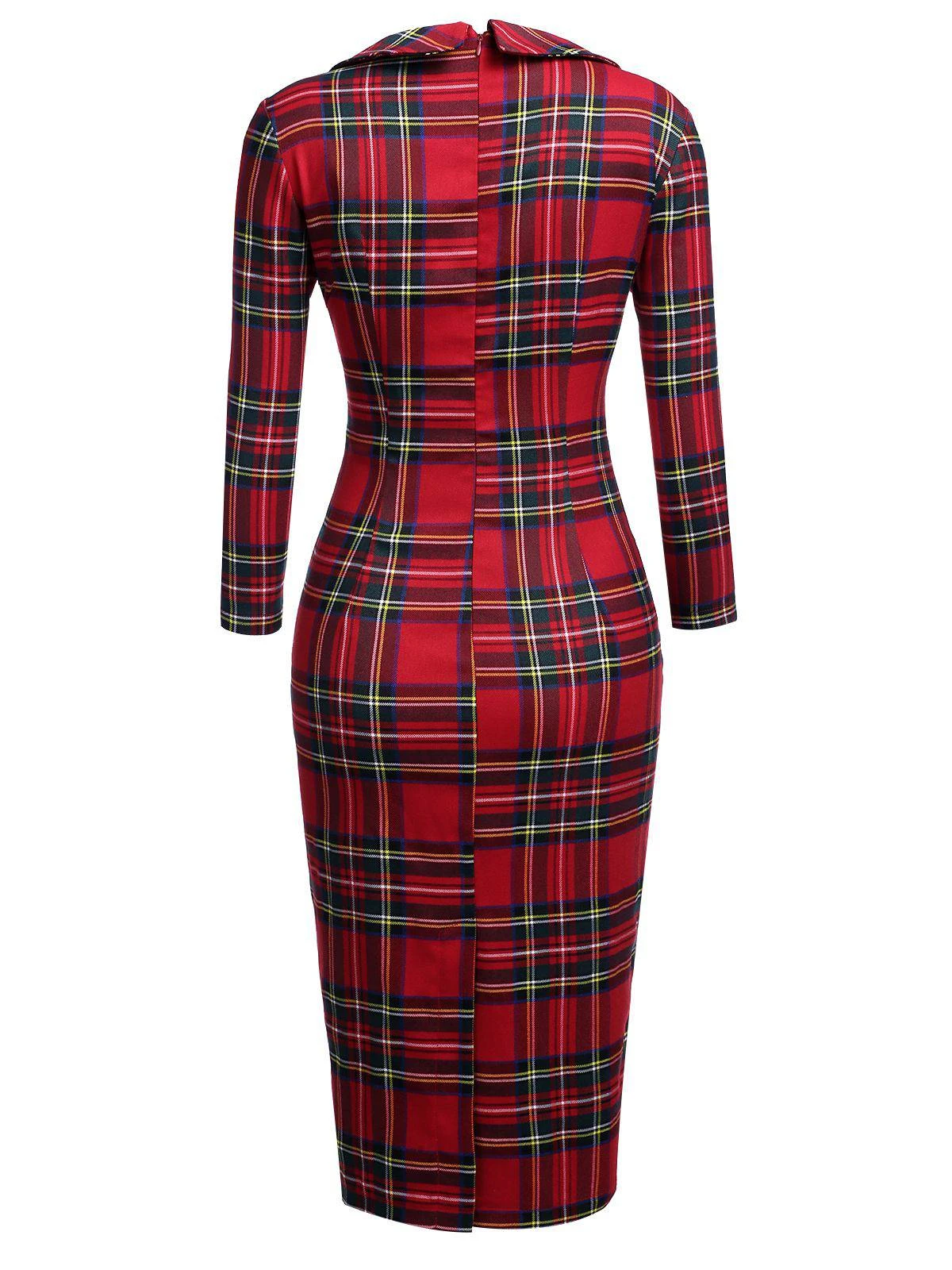 Red 1960s Plaids Bodycon Dress - Image 3