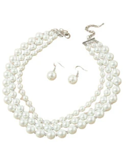 Vintage Cluster Pearl Earrings & Necklaces Set