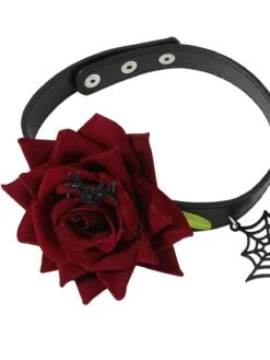Gothic Spider Web & Rose Choker Collar Necklace