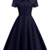 1950s Solid Lapel Swing Dress