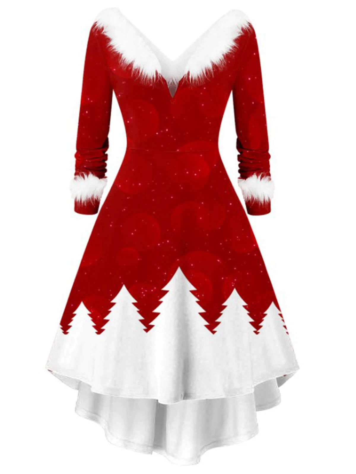 1950s Christmas Plush Collar V-Neck Knitted Dress - Image 2