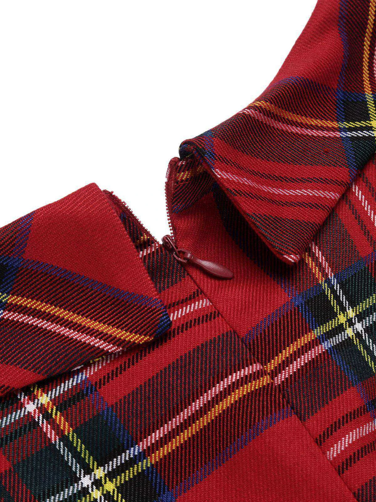 Red 1960s Plaids Bodycon Dress - Image 4