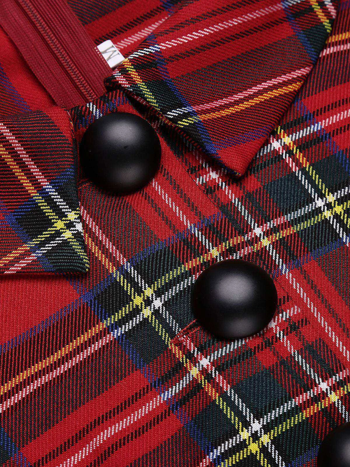 Red 1960s Plaids Bodycon Dress - Image 5