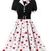 [Plus Size] 1950s Color Block Polka Dots Lapel Dress