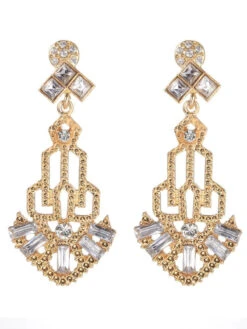 Gold 1920s Hollow Out Dangle Earrings