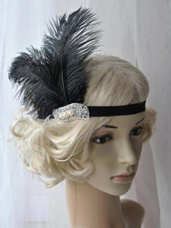 Black 1920s Feather Flapper Headband