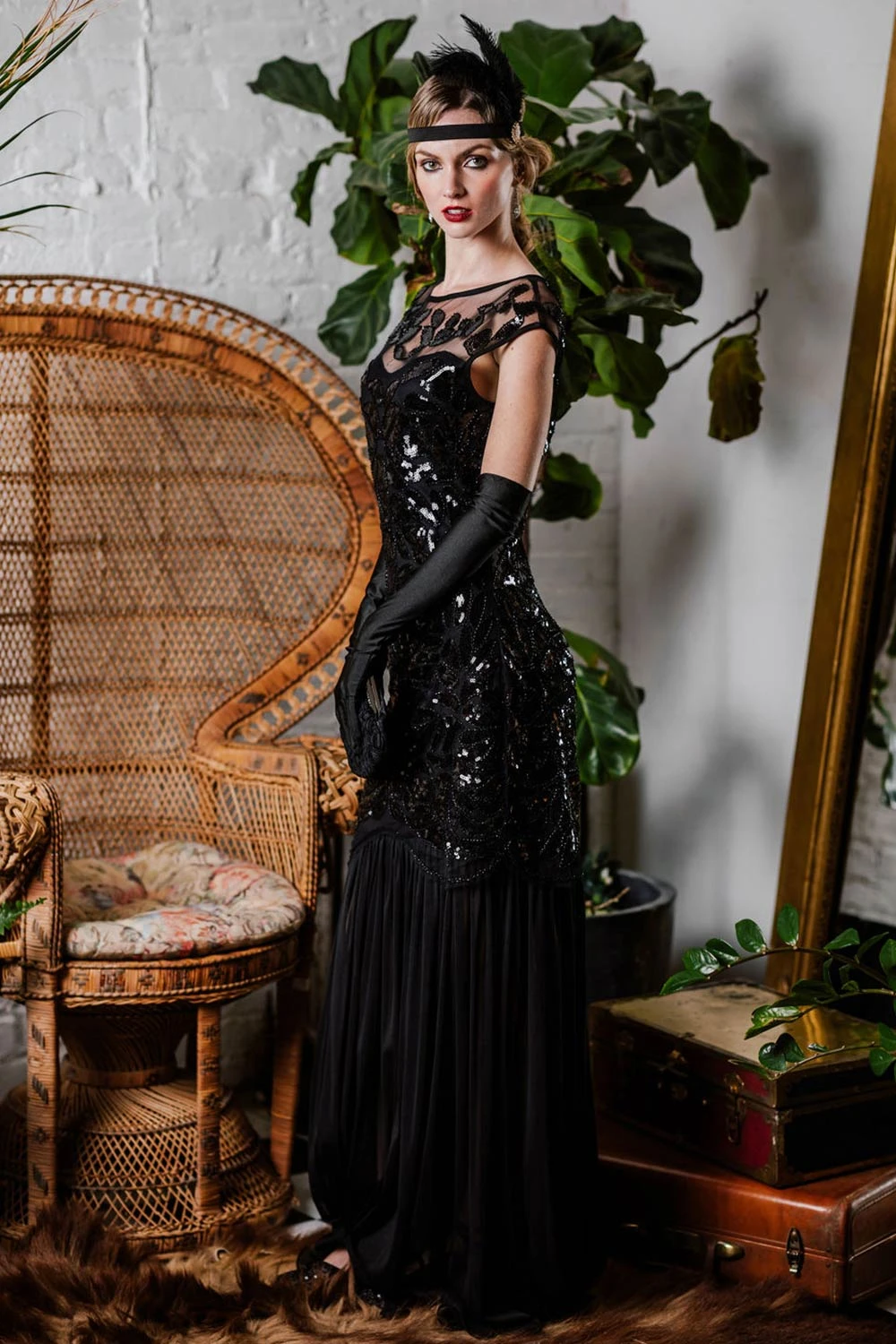 Black 1920s Sequin Maxi Flapper Dress - Image 2