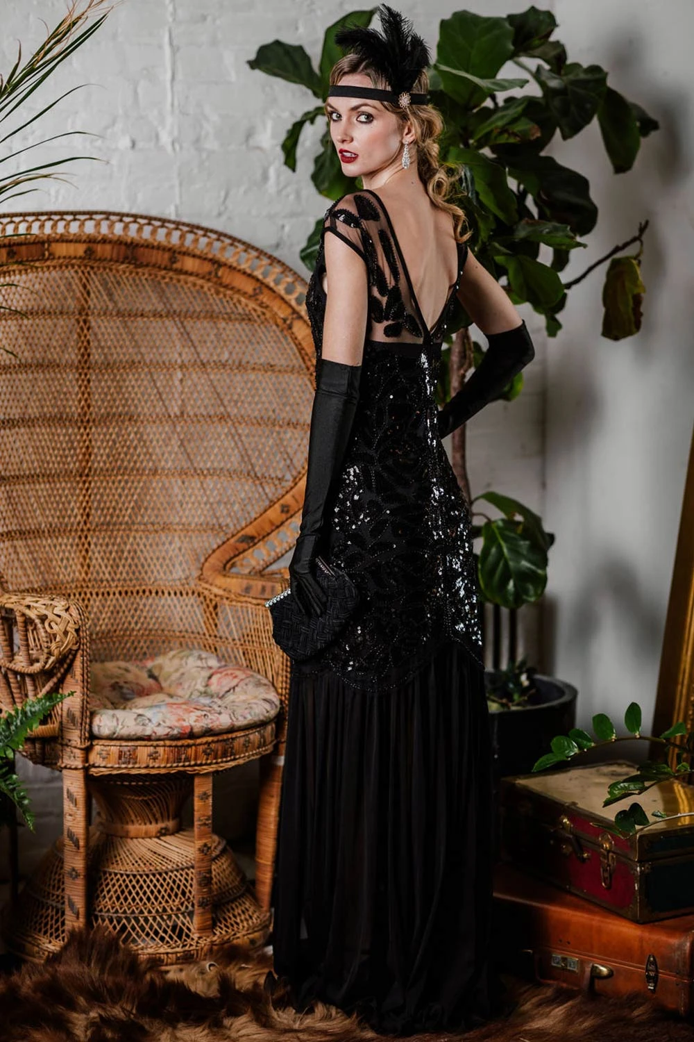 Black 1920s Sequin Maxi Flapper Dress - Image 3