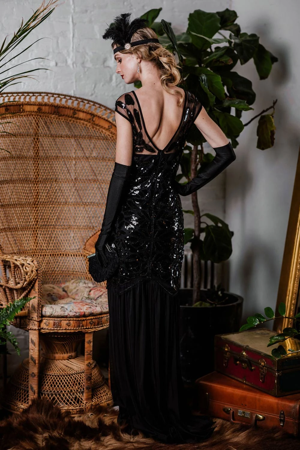Black 1920s Sequin Maxi Flapper Dress - Image 4