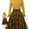 2PCS Yellow 1950s Short Coat & Plaid Dress
