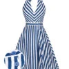 [Pre-Sale] 2PCS Blue 1940s Stripe Halter Romper & Skirt