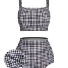 White&Black 1940s Plaid Suspenders Swimsuit