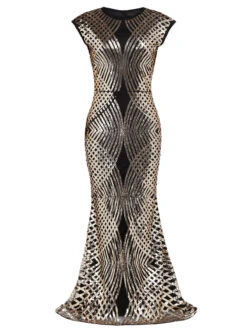 [US Warehouse] Gold 1920s Sequin Maxi Dress