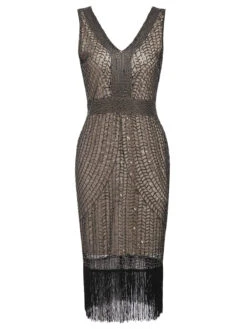[US Warehouse] Apricot 1920s Sequin Fringe Flapper Dress