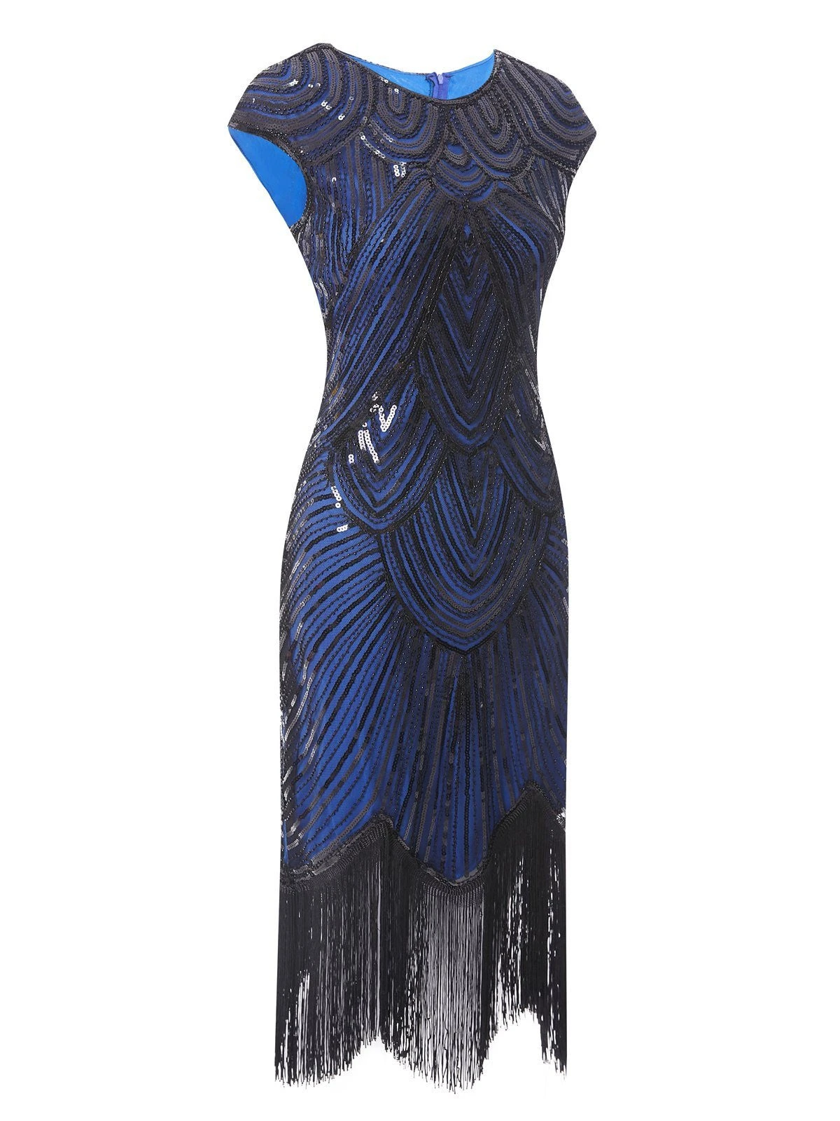 Blue 1920s Sequin Beaded Fringed Dress - Image 3