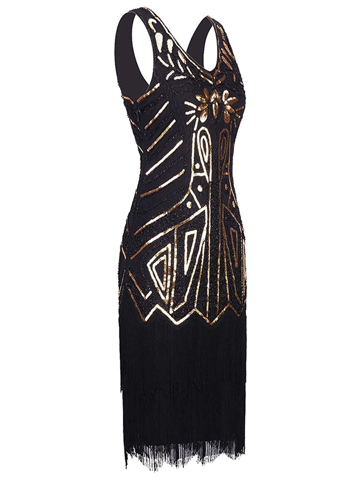 US Only Black 1920sSequin Fringed Flapper Dress - Image 2