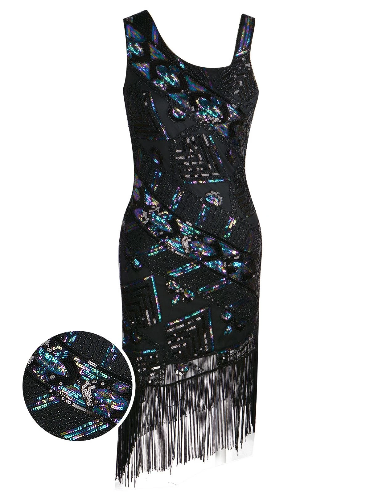 1920s Sequined TasselAsymmetrical Dress