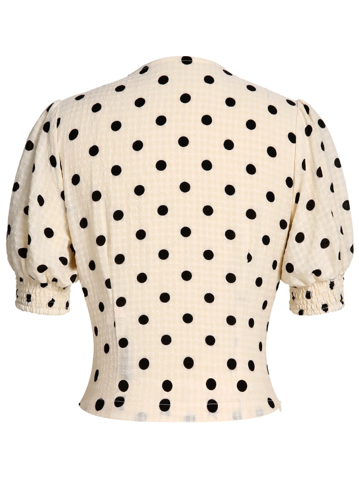 Beige 1940s Dots Bowknot V-Neck Blouse - Image 4