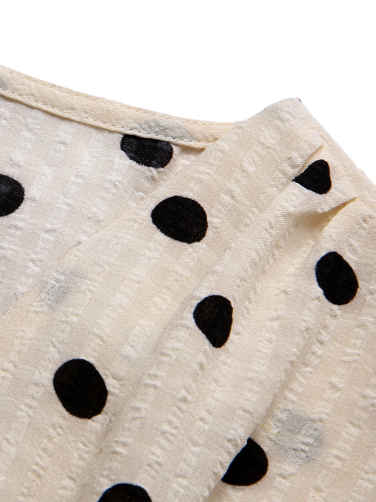 Beige 1940s Dots Bowknot V-Neck Blouse - Image 5