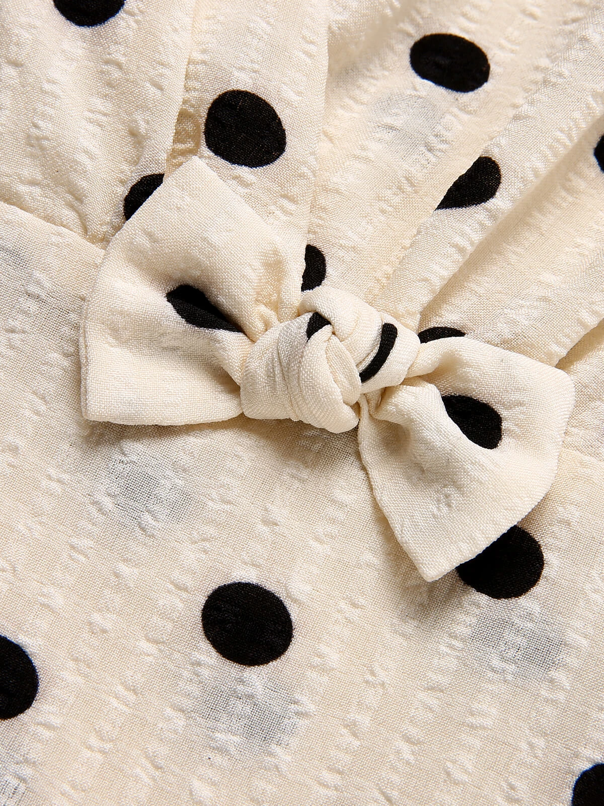 Beige 1940s Dots Bowknot V-Neck Blouse - Image 6