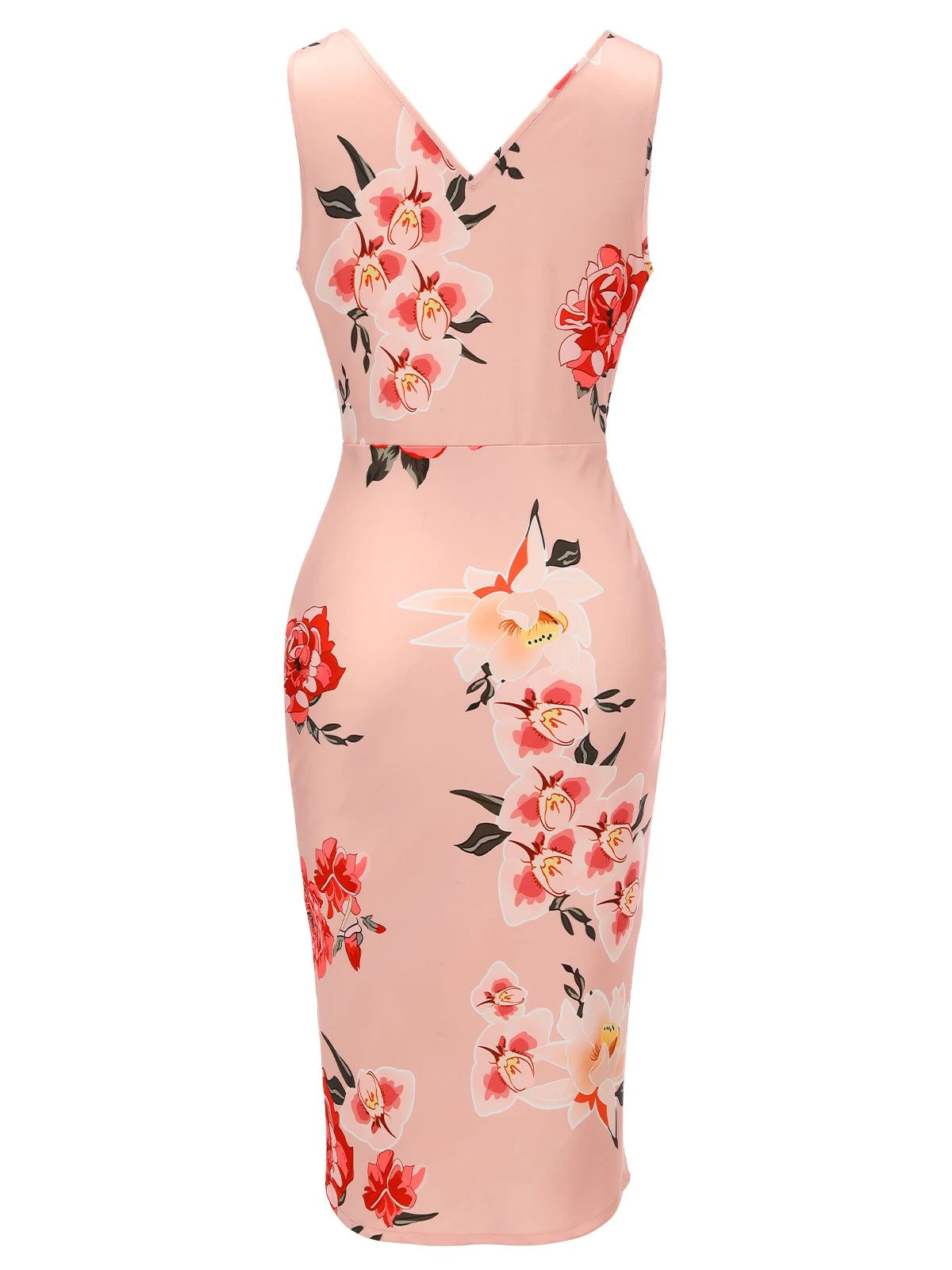 Pink 1950s V-neck Wrap Floral Pencil Dress - Image 4