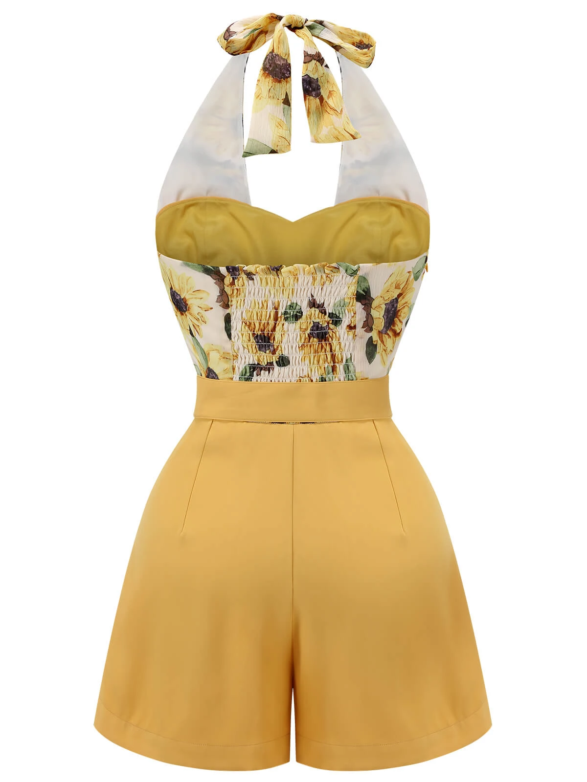 Yellow 1950s Sunflower Halter Romper - Image 5