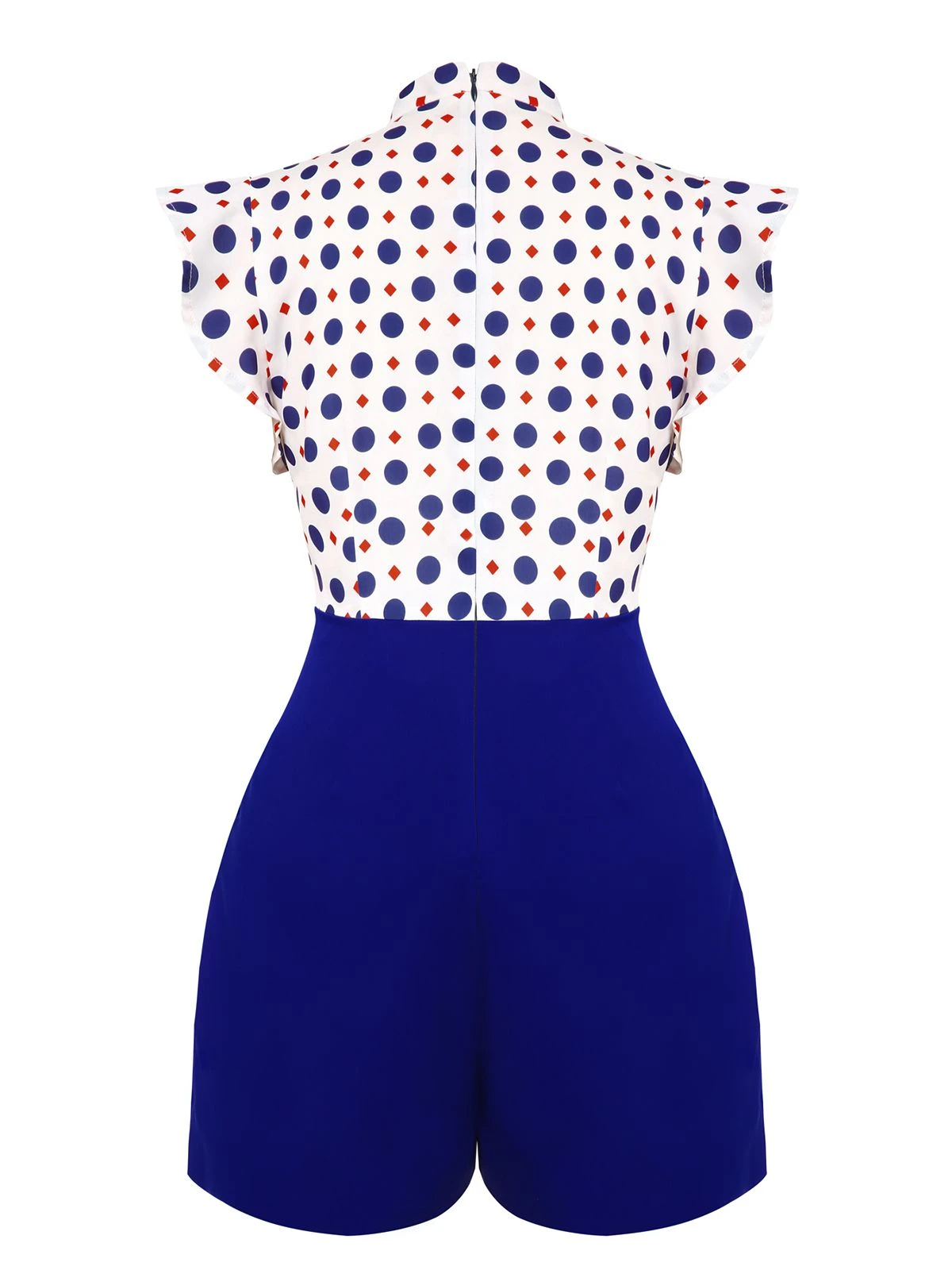 Blue 1950s Polka Dot Buttoned Romper - Image 4